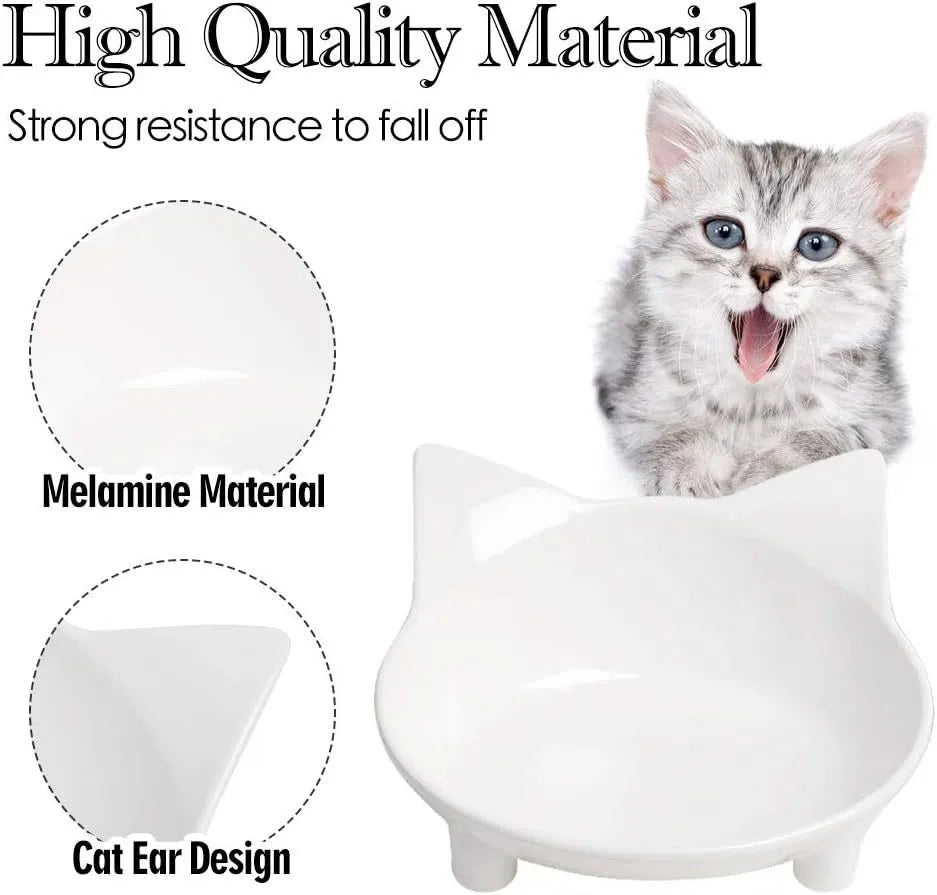 White shallow melamine pet bowl with non-slip rubber base for cats and dogs.