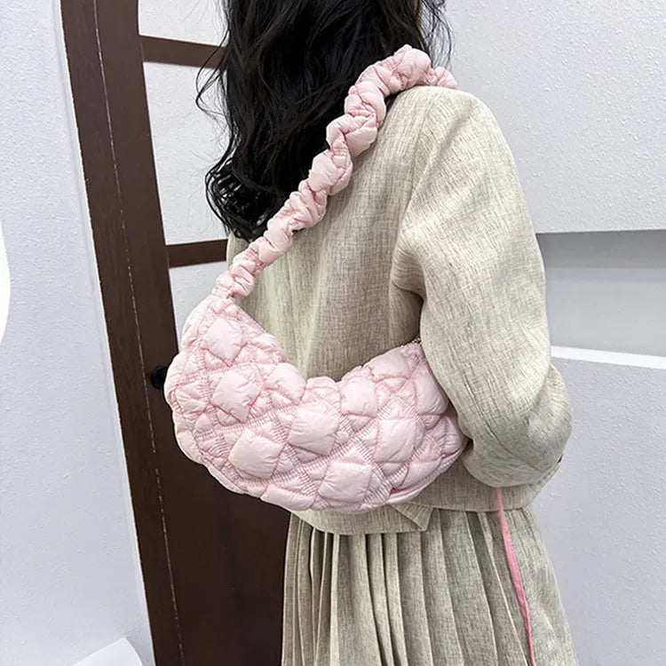 Women's casual nylon shoulder messenger bag in a solid colour with an adjustable long strap.