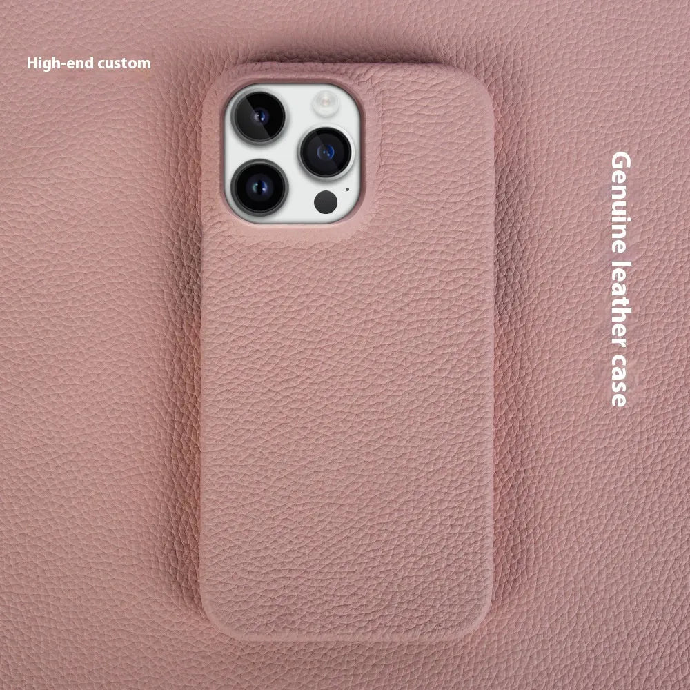 Genuine leather drop-resistant half-pack phone case for iPhone in black