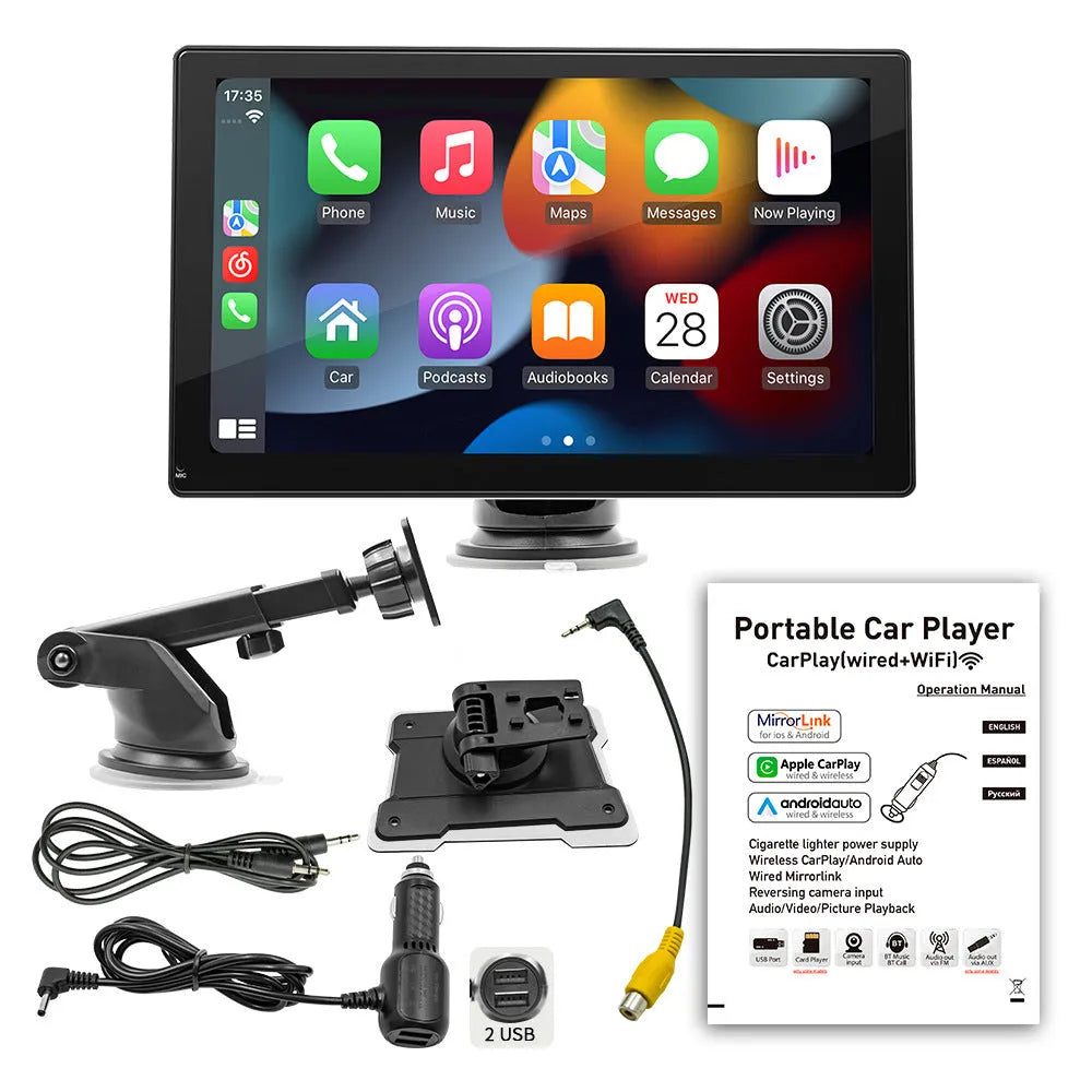 9-inch black portable Carplay central control unit with navigation and WiFi for vehicles