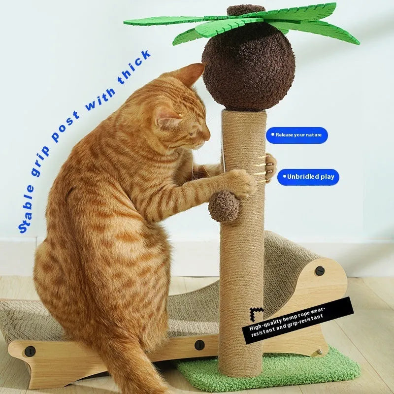 Wooden beach chair design cat climbing frame with hemp mat covering serving as multifunctional pet bed and scratch board
