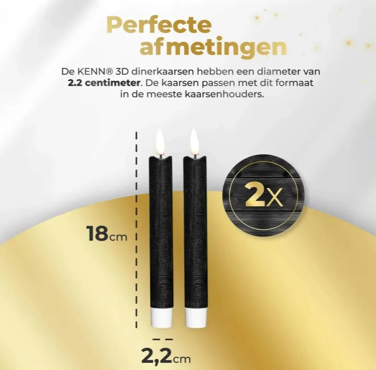S2 3D Flame LED Taper Candle black 18cm height with realistic flickering flame effect