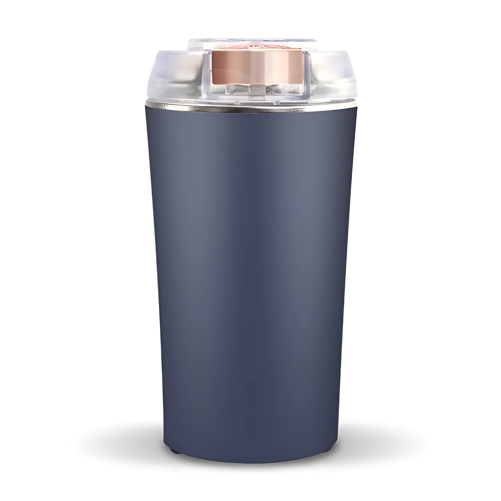 Blue mini flour mill and grinder machine with stainless steel construction for grinding spices and grains.