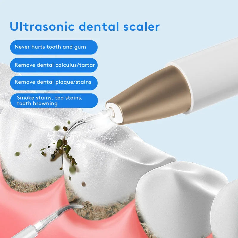 Gold ultrasonic tooth cleaner for tartar removal and stain reduction