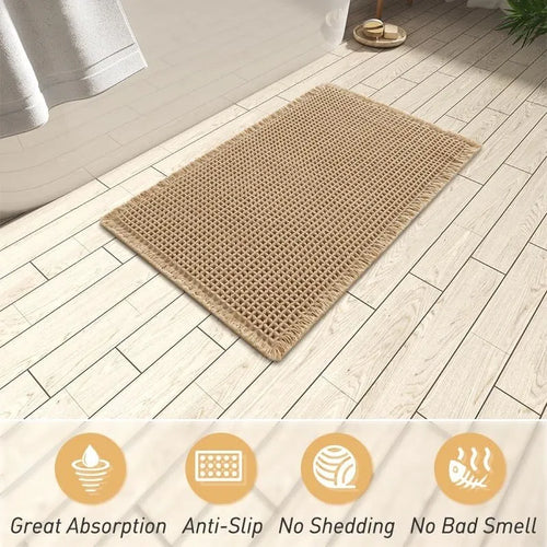 Non-slip checkered pattern bathroom carpet in polyester fibre available in multiple colours and sizes