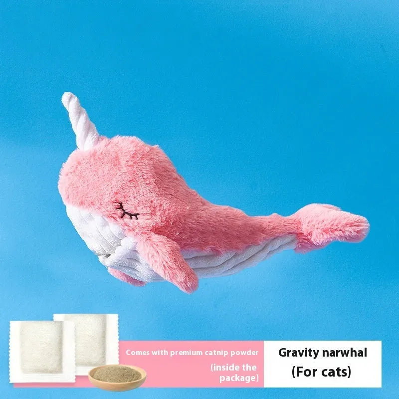 Pet electric simulation molar tooth cleaning toy USB rechargeable long wool carved velvet soft cloth Blue Shark style