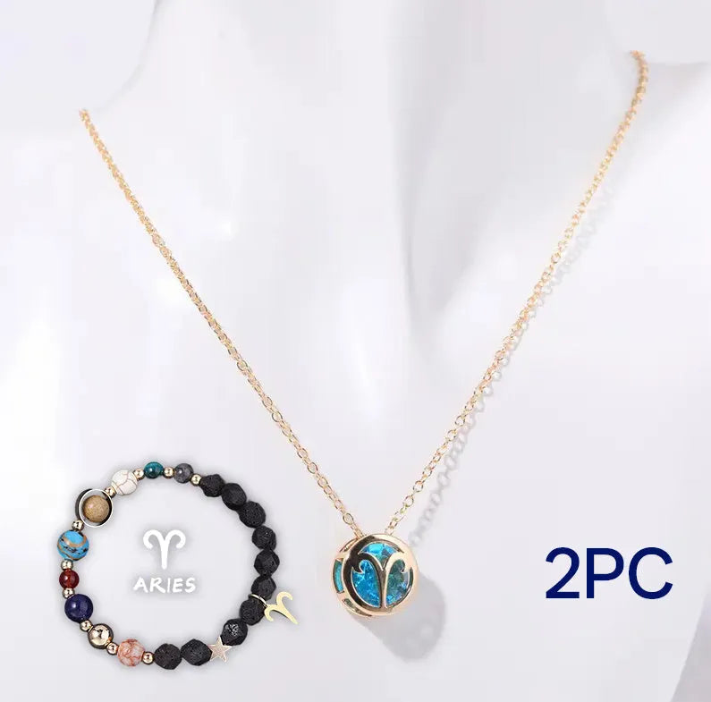 Natural stone beaded necklace and bracelet set on elastic cord.
