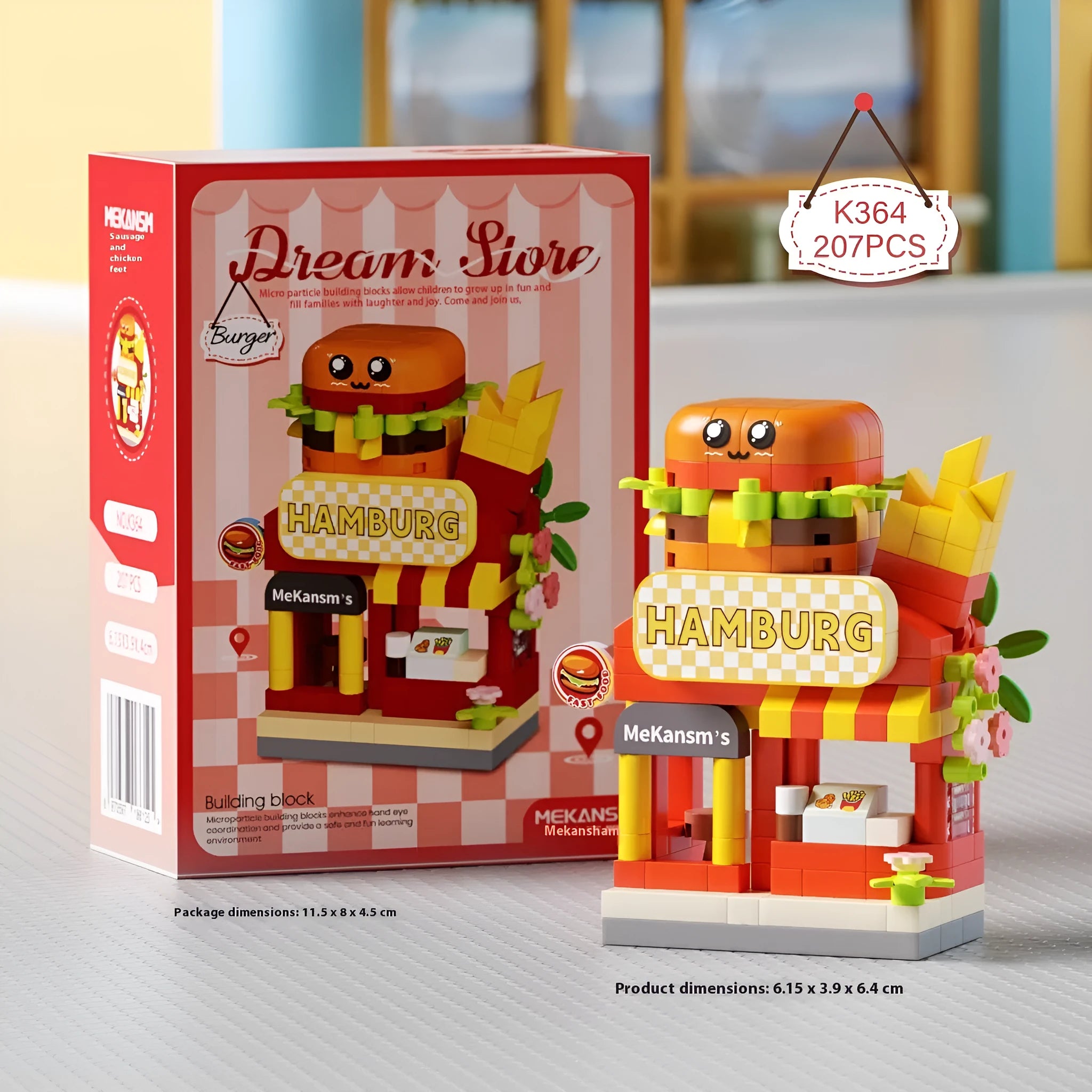 City Street View Building Blocks plastic construction set with hamburger shop theme, 207 pieces for children's educational play