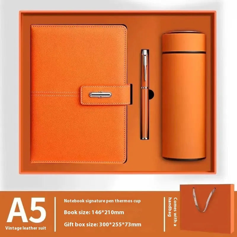 A5 notebook with PU leather cover in various colour options including black, red, green, blue, and orange