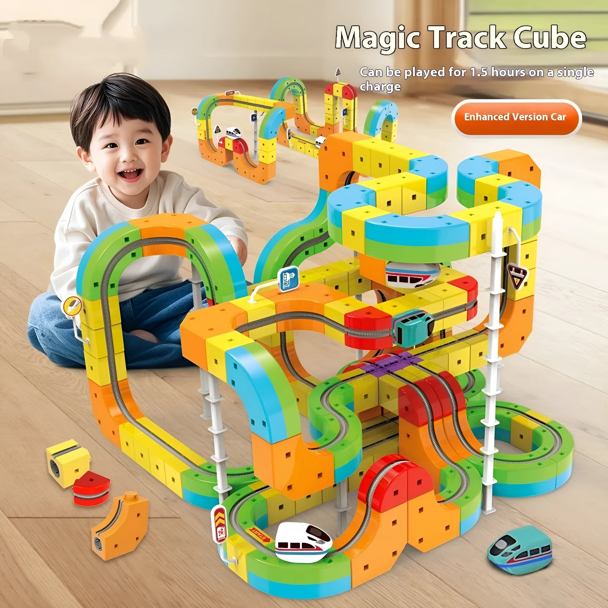 Children's 55-piece plastic track cube building blocks toy with USB charging Basic Edition