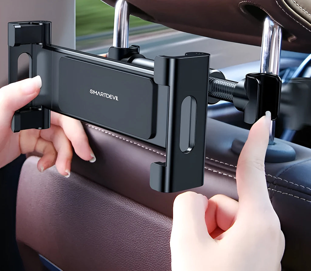 Car seat back bracket phone holder for tablets 4 to 12.9 inches in classic black