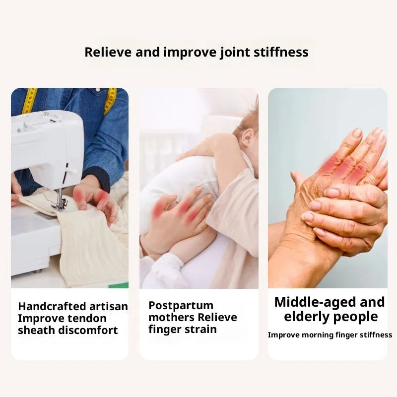 Rotating trigger finger corrector for thumb tendon sheath, five-finger universal, left hand shown, size S or M