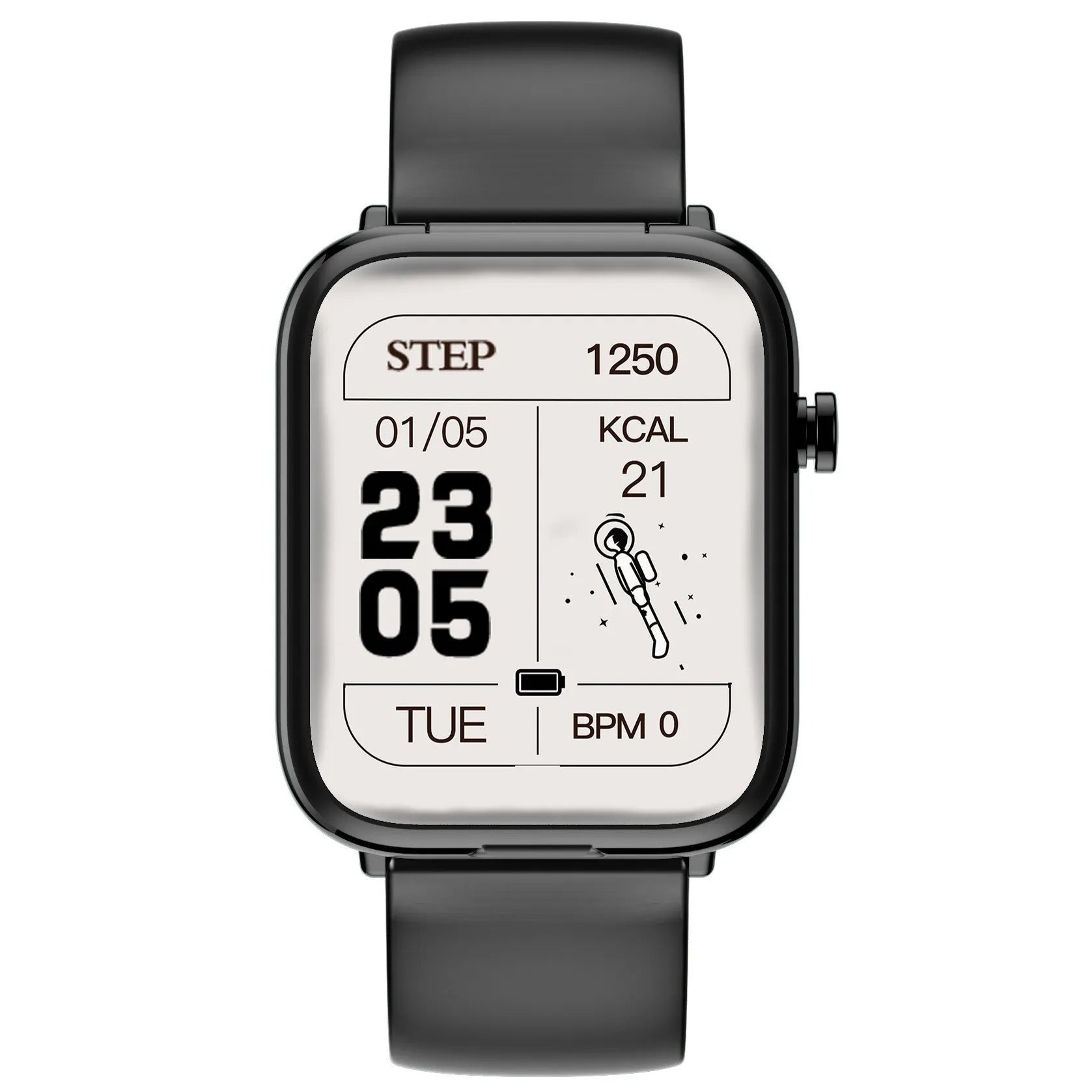 Black smartwatch with Bluetooth headset on wrist showing 1.69-inch touchscreen display.