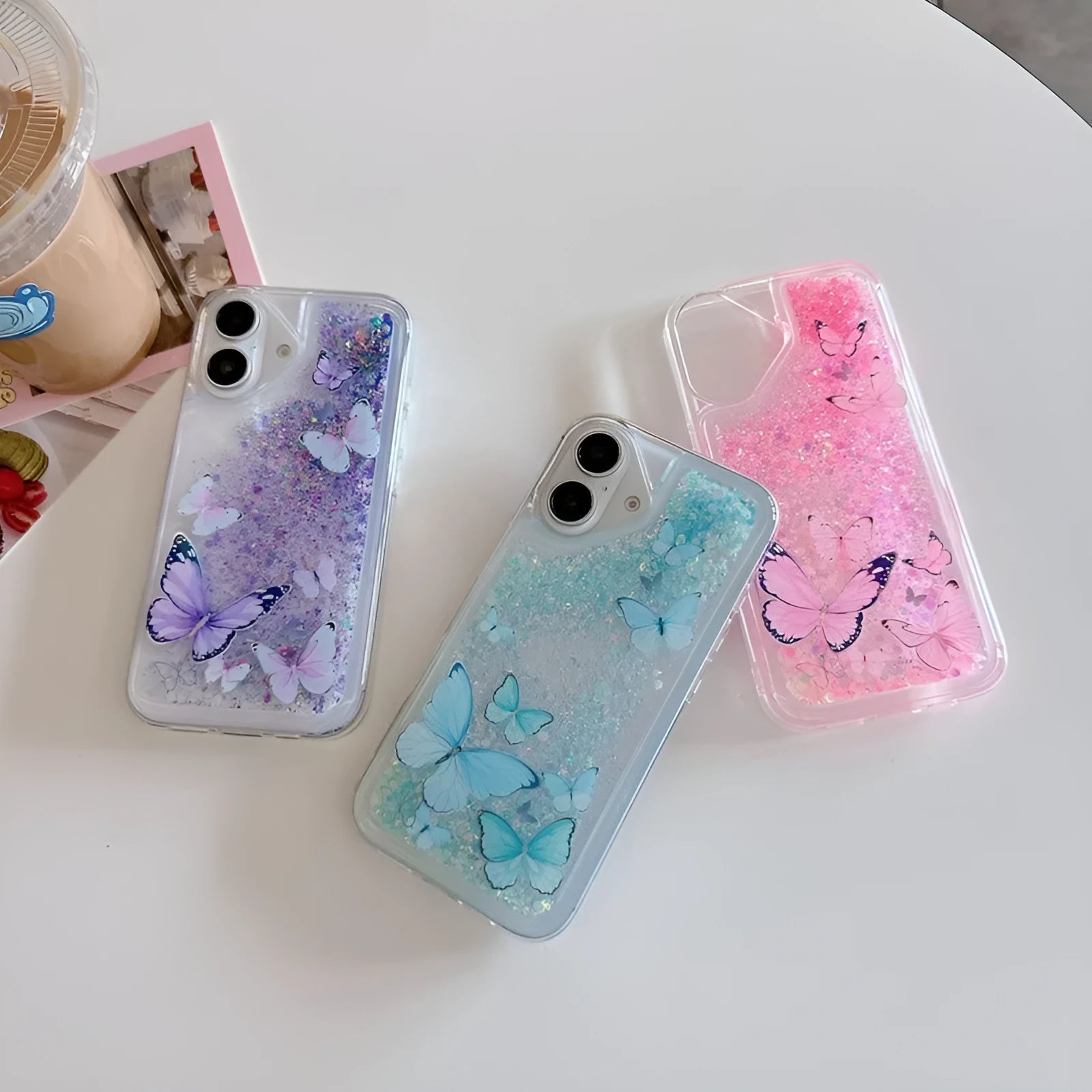 Luminous butterfly glitter TPU phone case for Apple iPhone showing purple colour