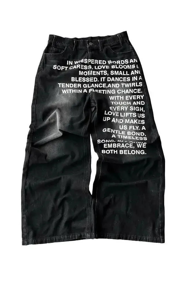 Men's black cotton loose wide-leg straight trousers casual pants