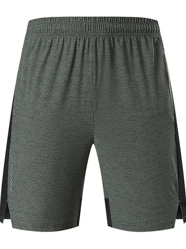 Men's forest green five-point spandex casual shorts laid flat.