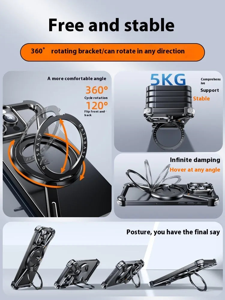 Aluminium alloy magnetic phone case for iPhone 15 with hollow heat dissipation design in black