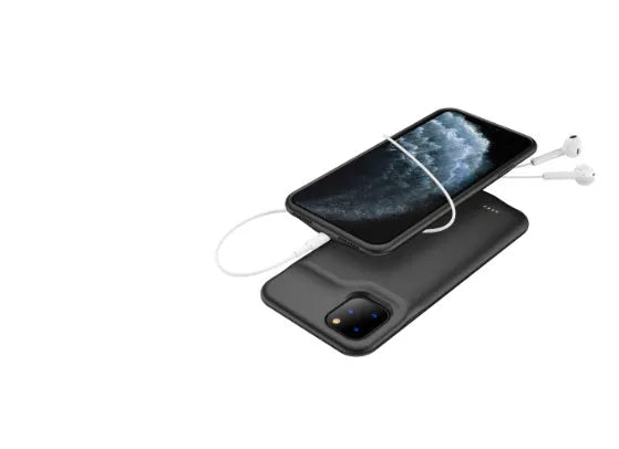 Shockproof silicone iPhone battery charger case in black, blue, pink or white colours with extended battery capacity