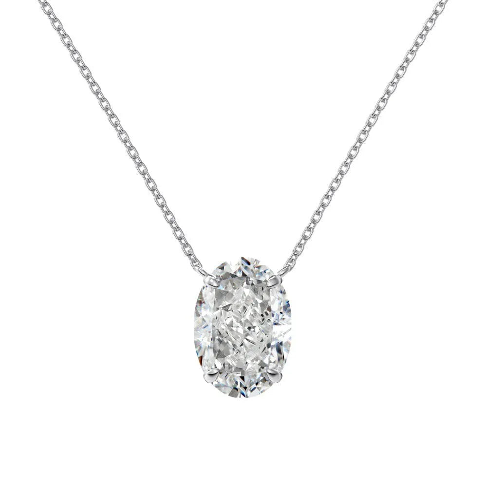 S925 sterling silver necklace with oval ice flower pendant, platinum finish, 9x13mm size, geometric shape