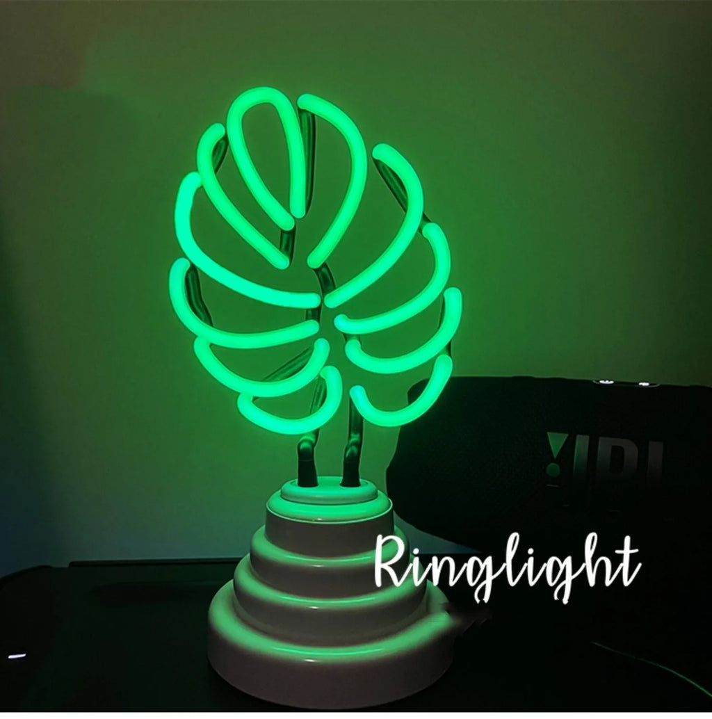 White bamboo shape desktop lamp with green light, USB plug connection