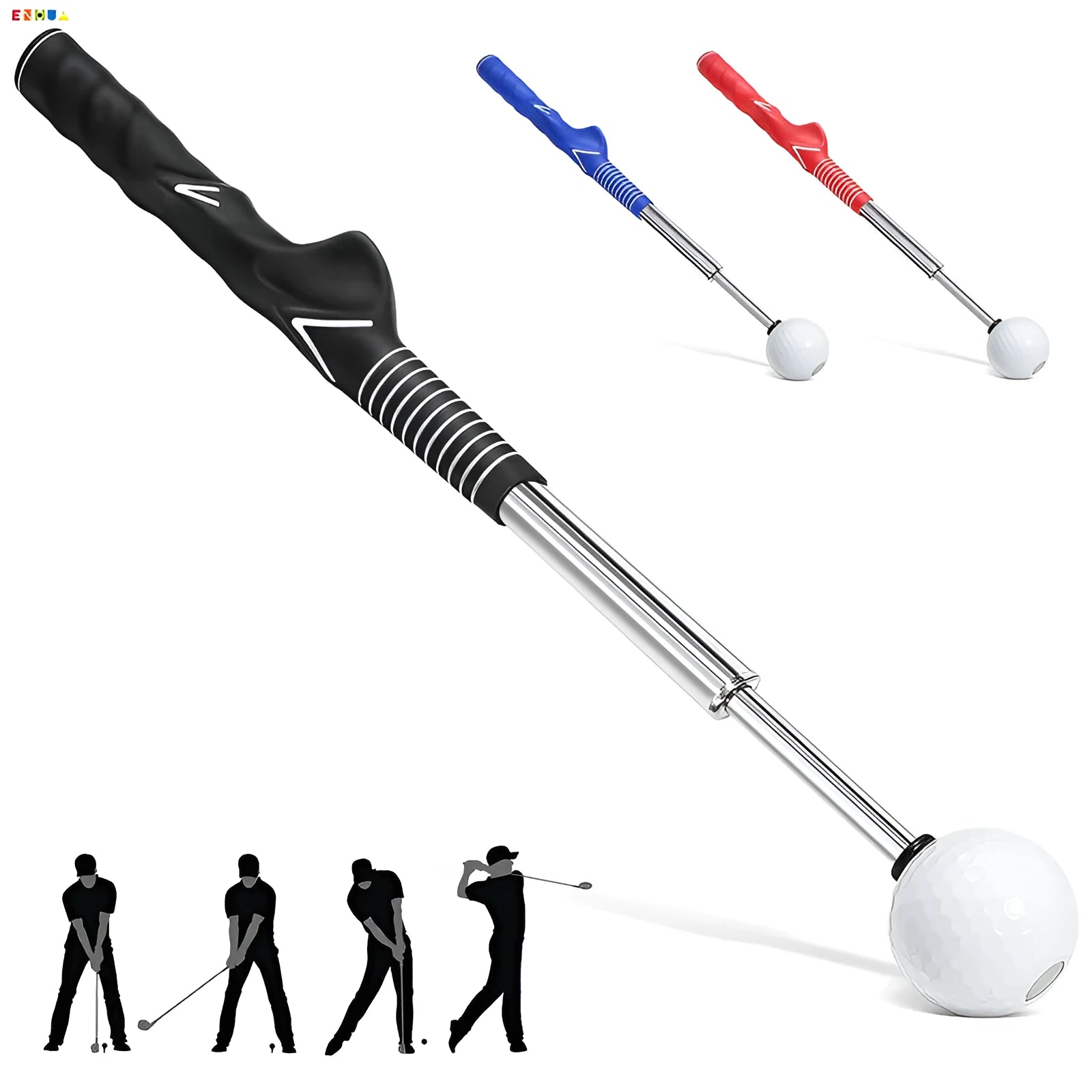 Telescopic golf swing simulator in stainless steel construction showing adjustable design