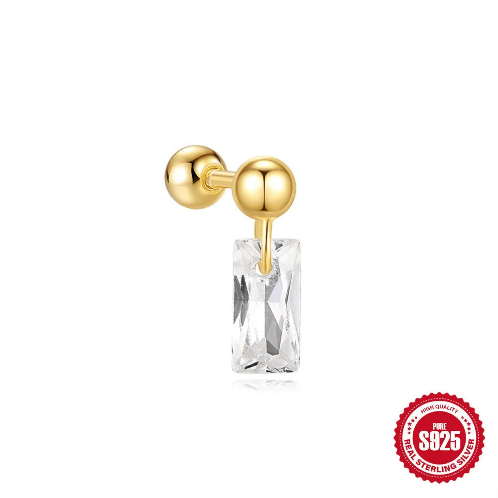 S925 sterling silver flower stud earrings with square gravel setting in golden electroplated finish
