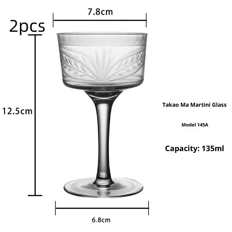 Japanese style crystal martini cup with hand-carved dragon pattern, 101-200ml capacity, retr colour options