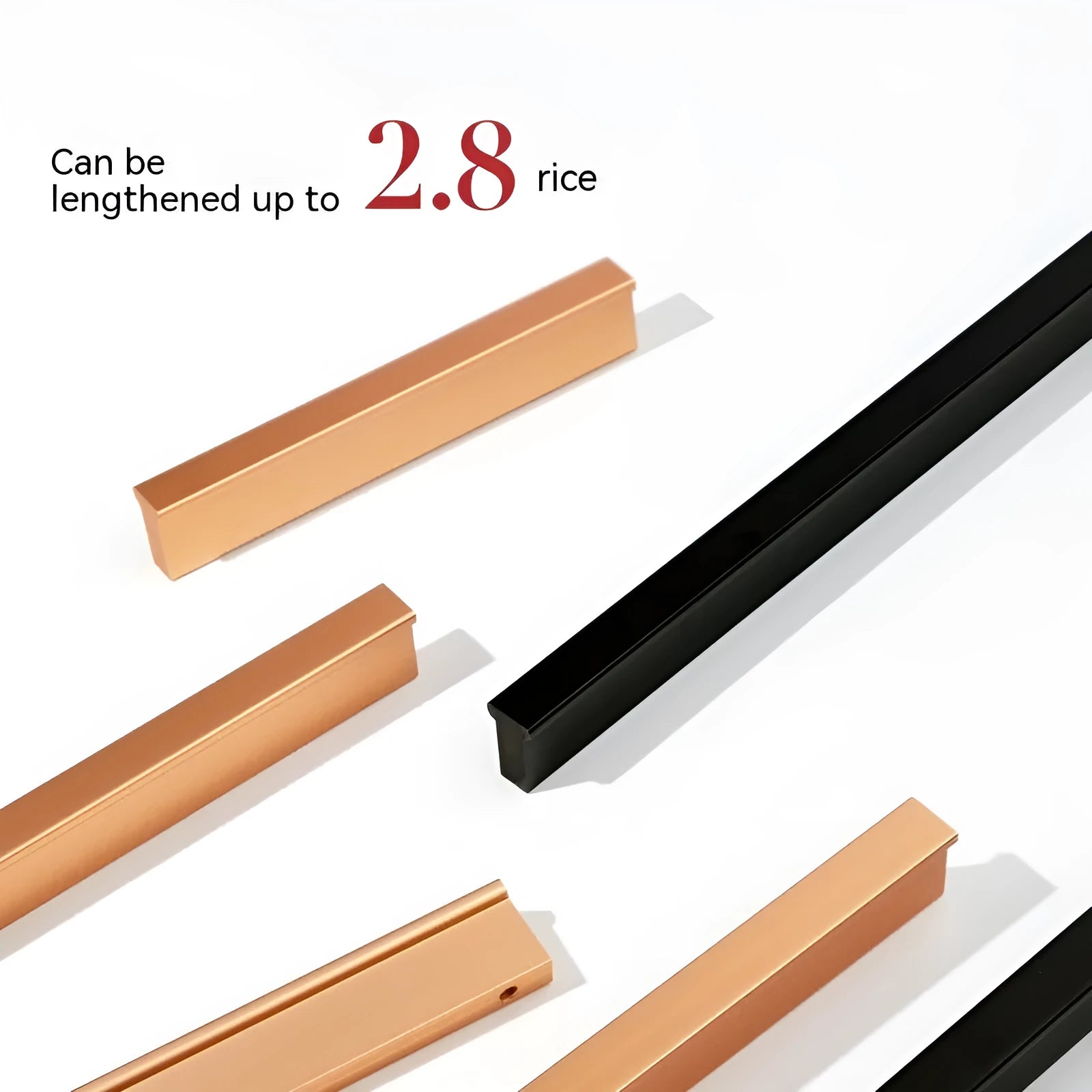 Aluminium alloy one-word cabinet door handle in nano black anodic oxidation finish with visible screw holes