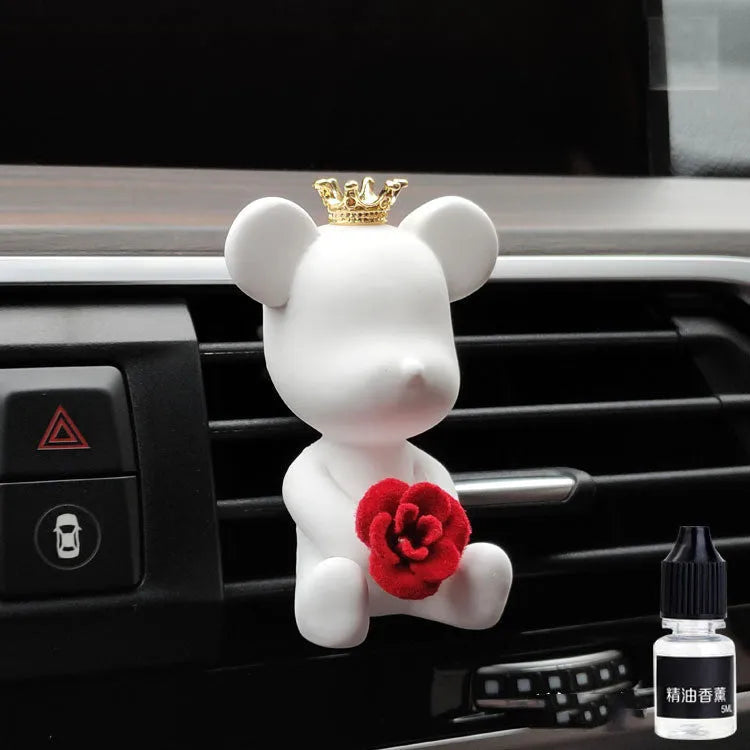 Black rivet bear shaped gypsum car perfume accessory clipped onto vehicle air outlet