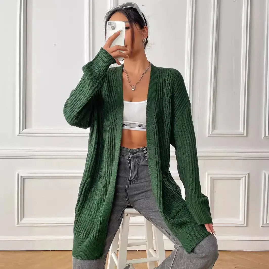 Women's acrylic sweater cardigan in loose street style with 65cm length