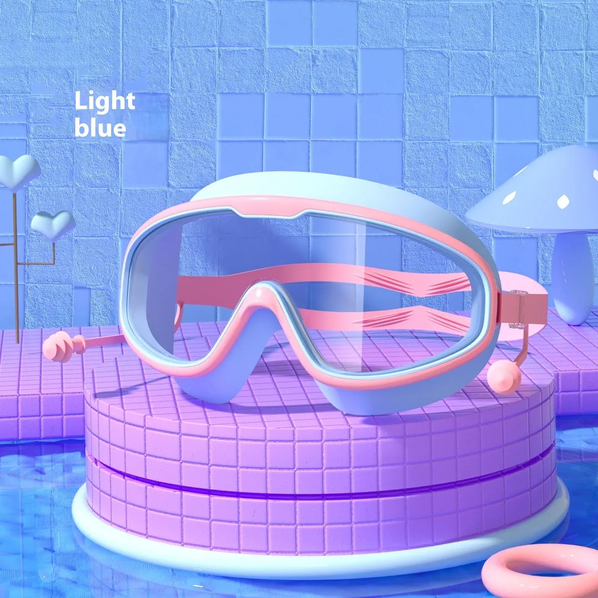 Children's large frame non-fogging waterproof swimming goggles in pink and blue