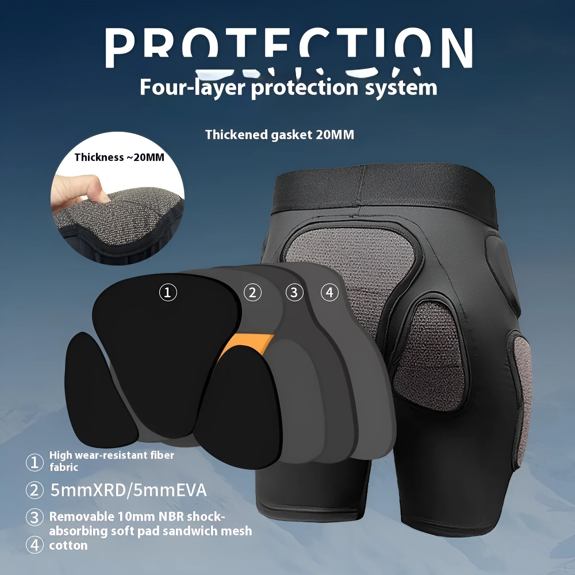 X-ray diffraction ski protective gear with hip pads and knee pads for waist and knee protection during sports