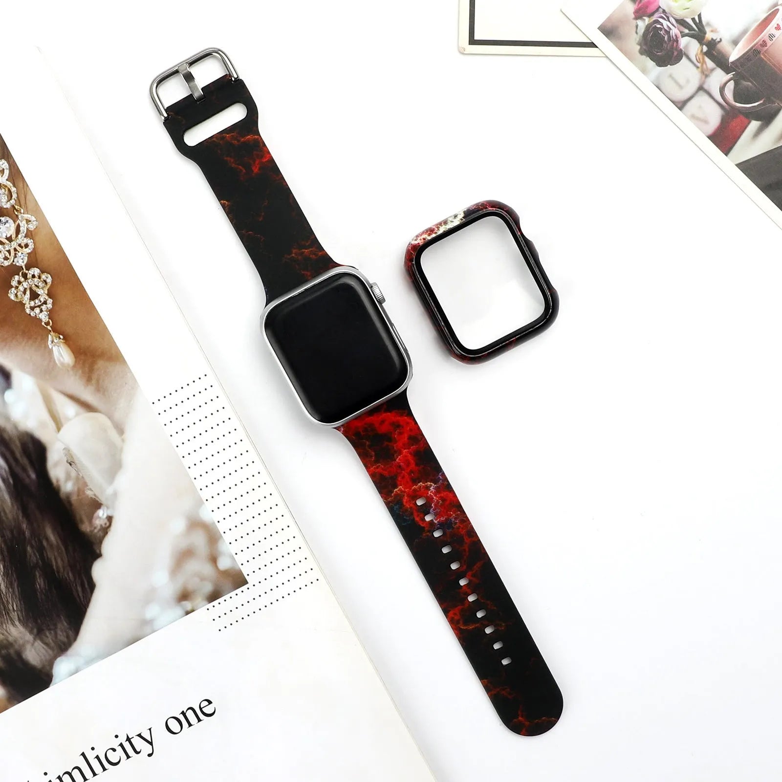 Printed silicone Apple Watch strap for iWatch 1-6 and SE models in 38mm 40mm 42mm 44mm sizes