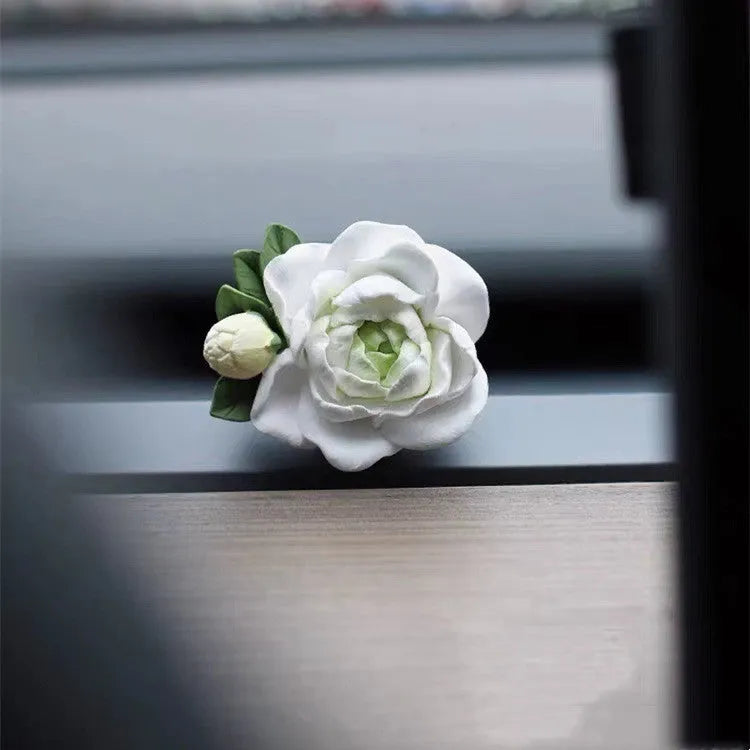 Jasmine solid car perfume vent clip with gypsum base in off-white colour