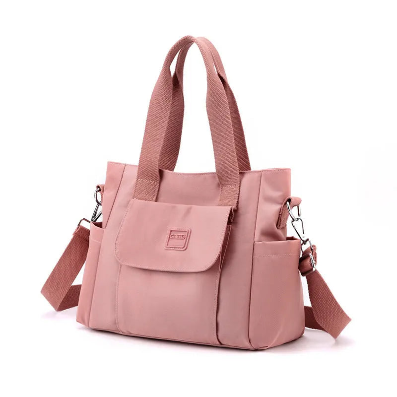 Women's multi-interlayer nylon shoulder bag in khaki, large capacity, horizontal square shape with single strap