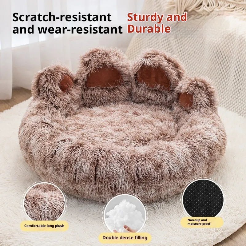Plush kennel two-color thickened round pet bed for dogs – double silk gray hand-shaped brush nest