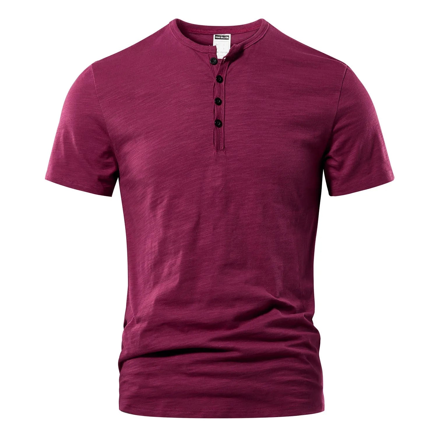 Men's solid colour slub cotton short sleeve T-shirt on a hanger.