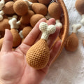 Handmade crocheted chicken leg key chain pendant in colourful plush yarn