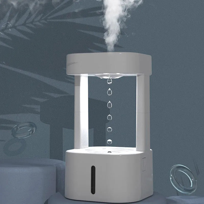 Desk humidifier with raining cloud night light effect and aromatherapy function in wood grain finish