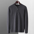 Men's pure wool diamond lattice pattern half-zip loose fit sweater in light camel colour
