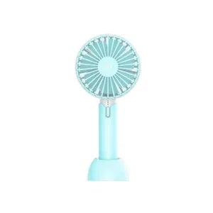 Blue mini USB electric fan with oscillation feature and three-speed control for desktop or handheld cooling