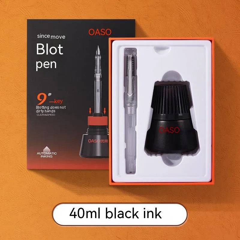 Automatic suction fountain pen with plastic barrel, stainless steel nib, and 40ml ink feeder