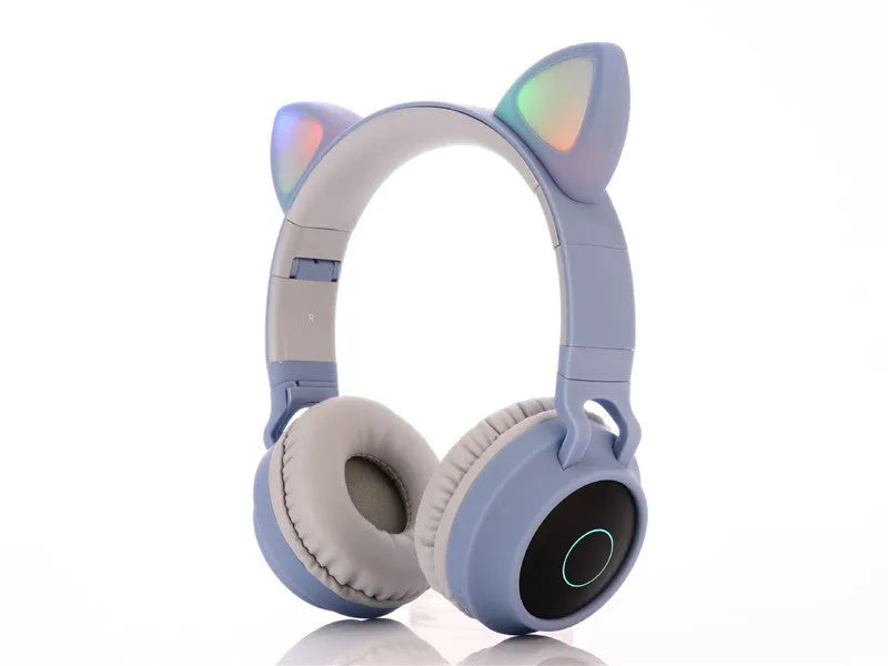 Cartoon cat ears gaming wireless Bluetooth headset in pink with head-mounted design