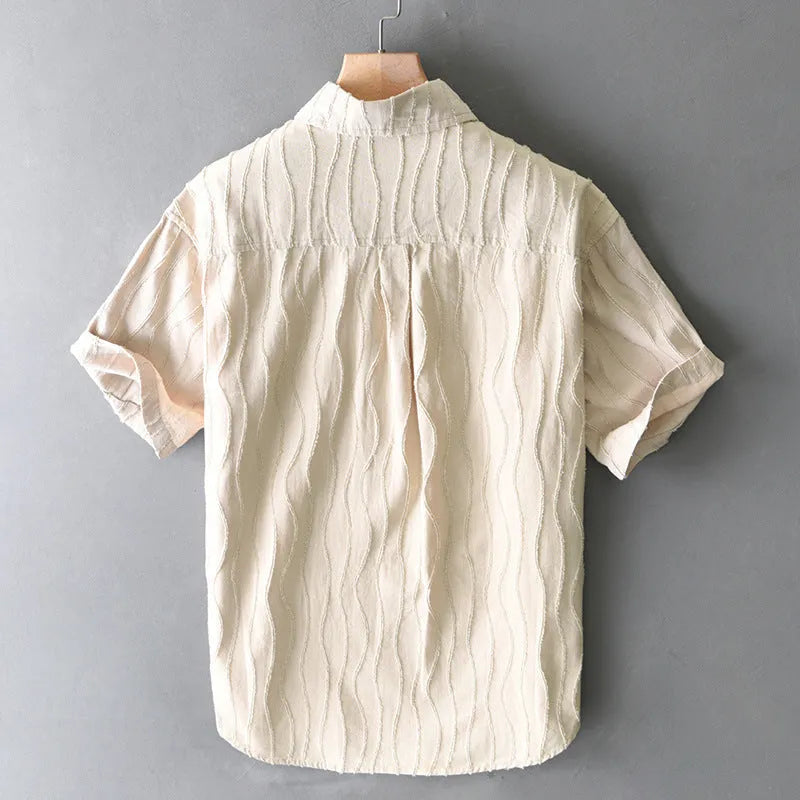 Men's pure cotton summer shirt in apricot colour with short sleeves and loose fit