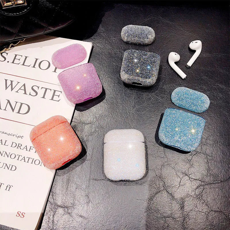Diamond crystal headphone cover for AirPods case in purple with sparkling finish