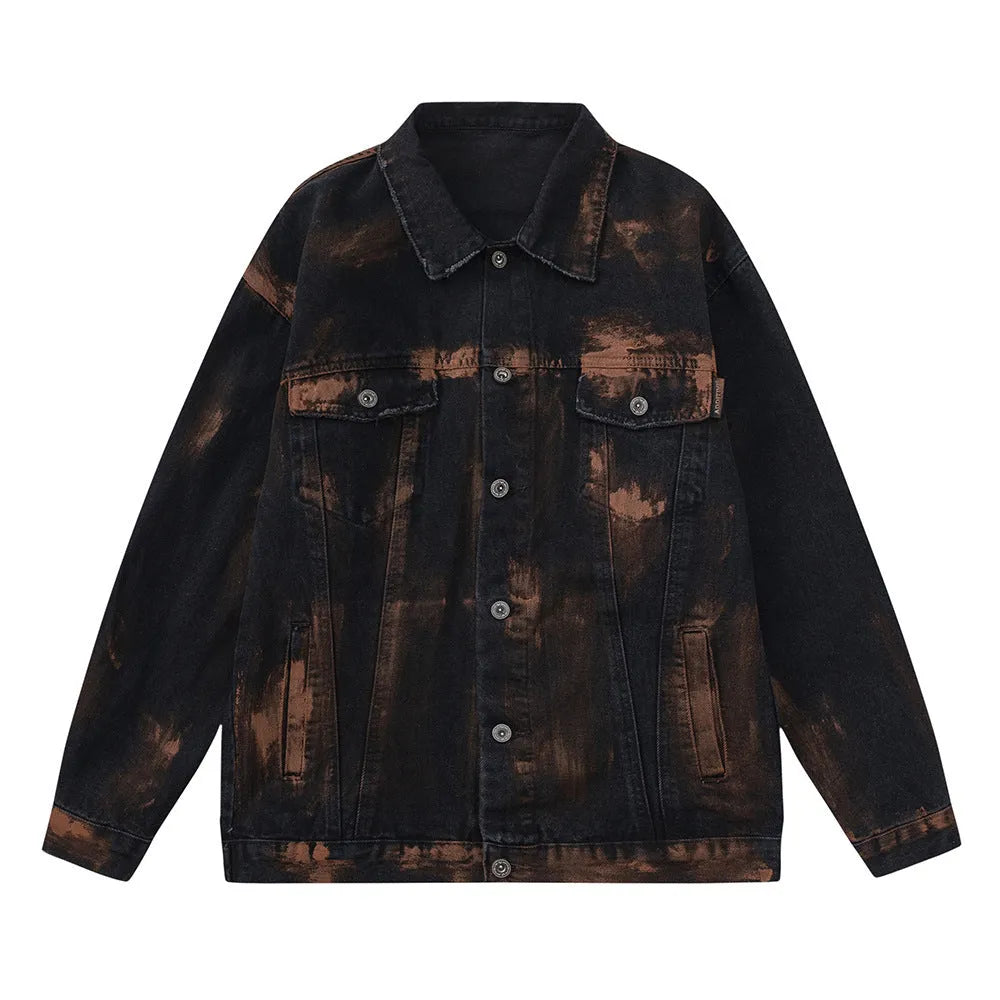 Men's black cotton denim jacket, street style, available in sizes M L XL