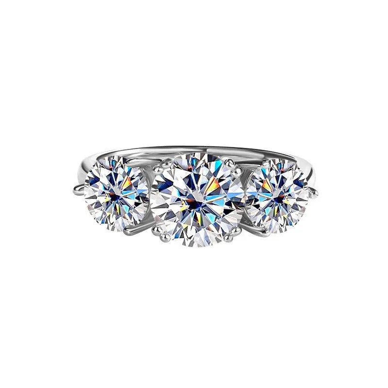 S925 silver moissanite three-life stone flower ring 4 karat 14mm for women in champagne colour