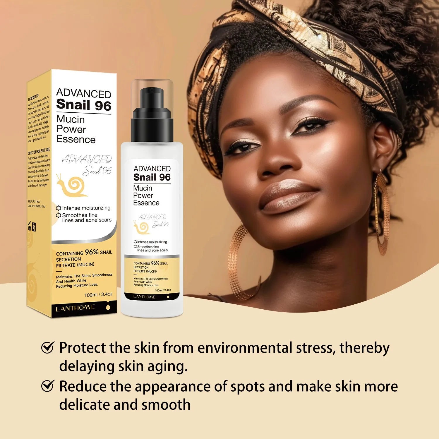 Snail Snail Serum 100ml bottle of moisturising facial essence liquid with snail secretion filtrate