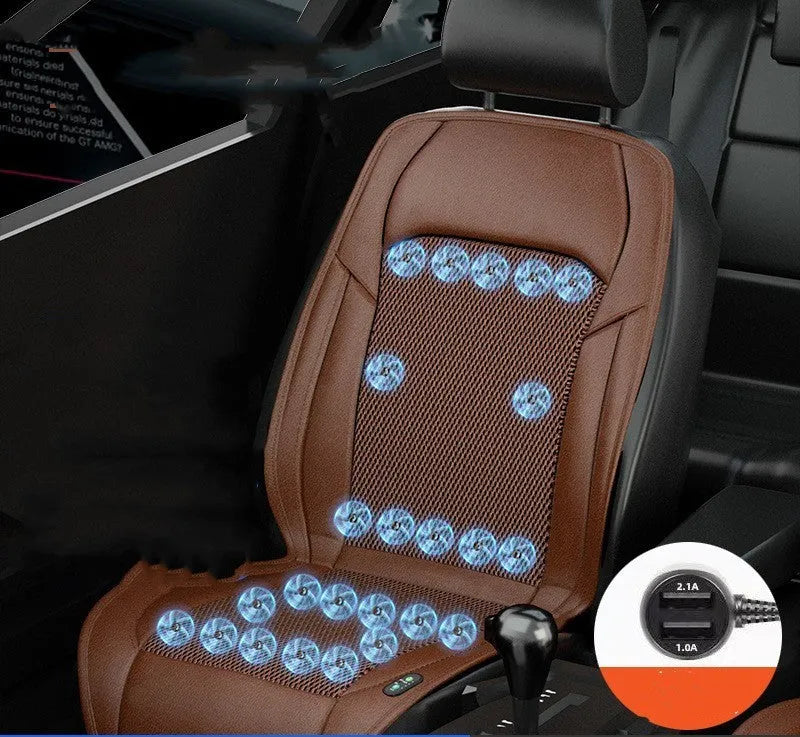 Car seat cooling cushion with ventilation fan system in black colour