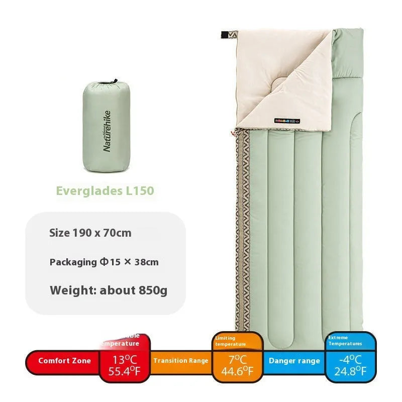 Four seasons portable camping sleeping bag for adults in swamp colour with storage bag